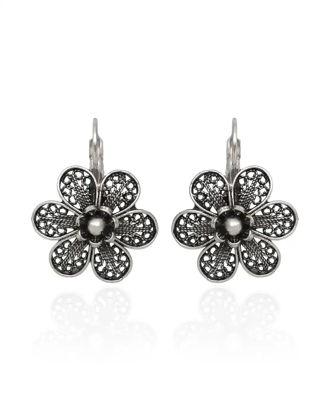 Silver Plated Filigree Flower Earrings