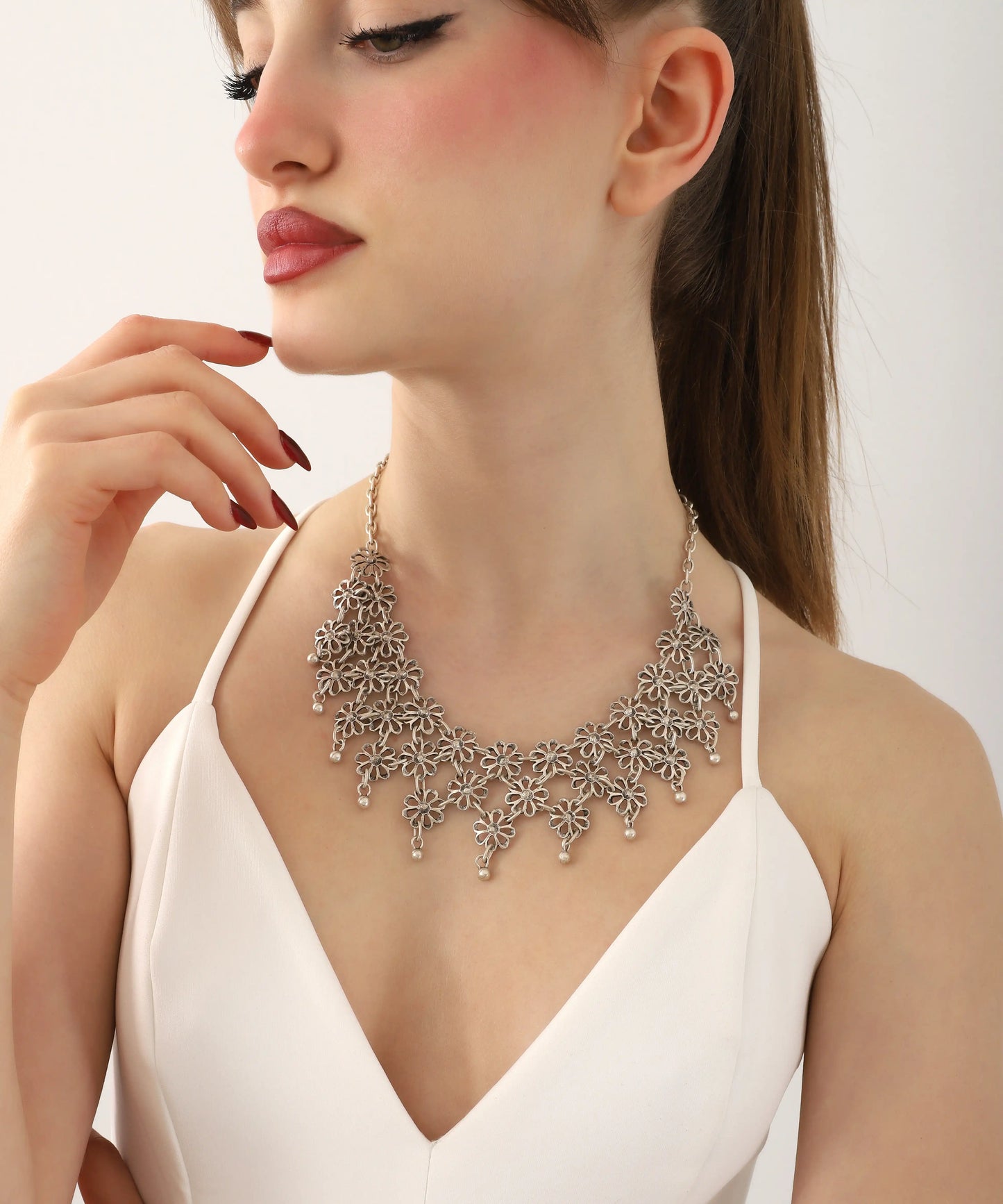 Sterling Silver Plated Flower Women Necklace
