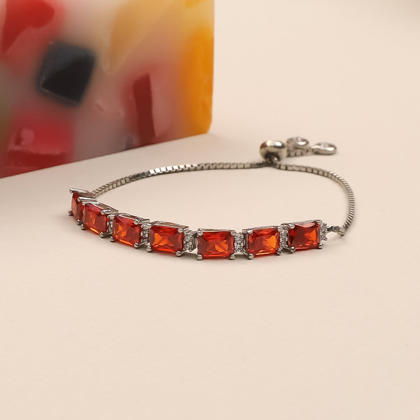 Silver Red Stone Bracelet