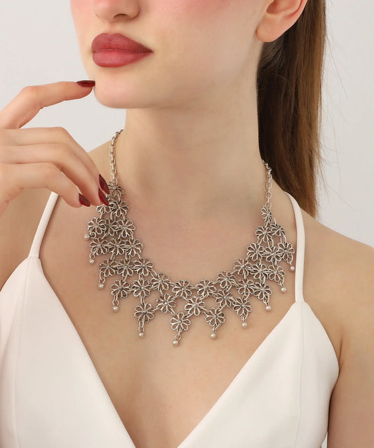 Sterling Silver Plated Flower Women Necklace