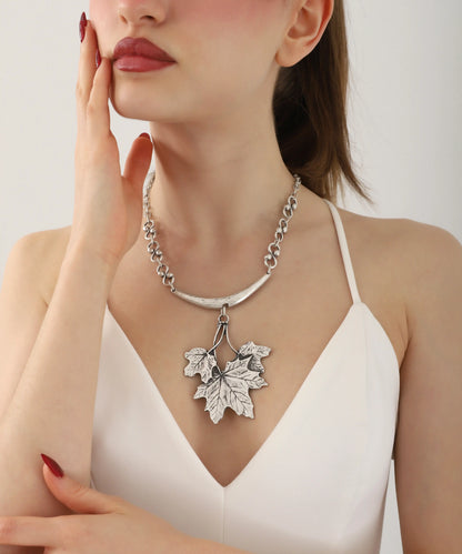Sterling Silver Plated Leaf Women Necklace