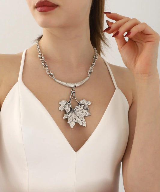 Sterling Silver Plated Leaf Women Necklace