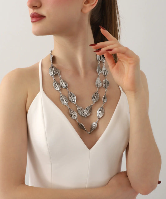 Sterling Silver Plated Leaf Women Necklace