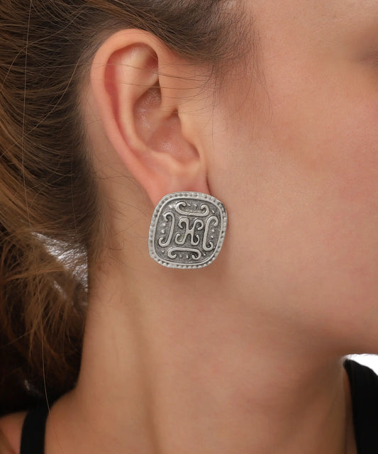 Silver Plated Textured Stud Earrings