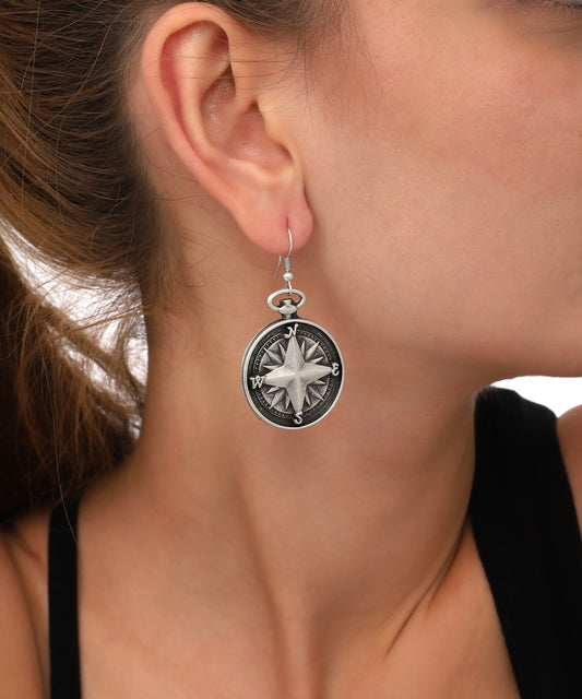 Silver Plated Compass Earrings