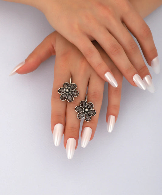 Silver Plated Filigree Flower Earrings