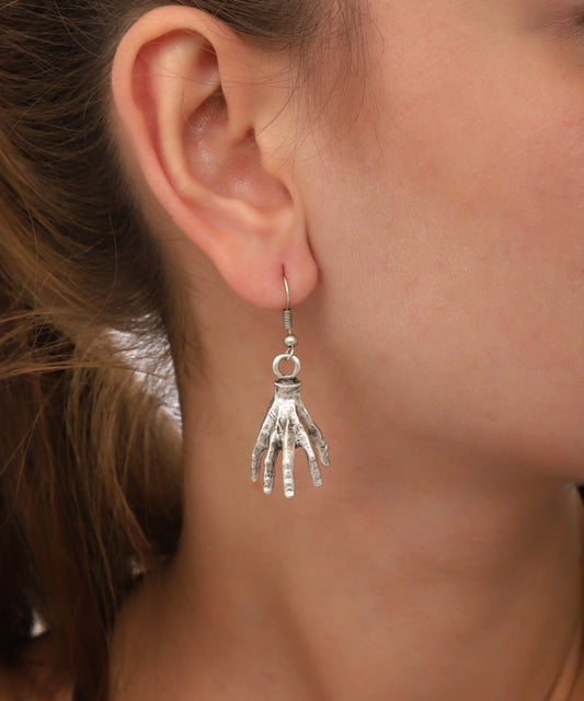 Silver Plated Mummy Hand Earrings