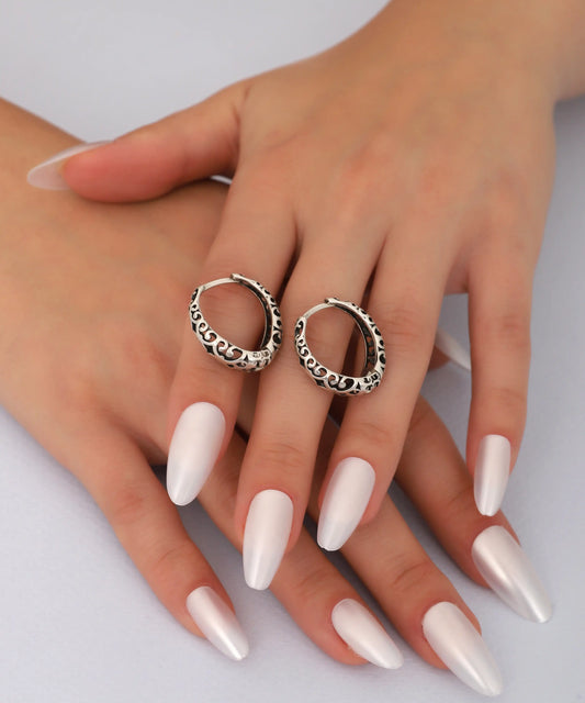 Silver Plated Textured Boho Earrings