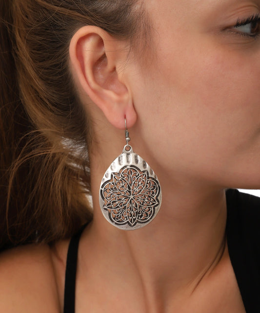 Silver Plated Textured Boho Earrings