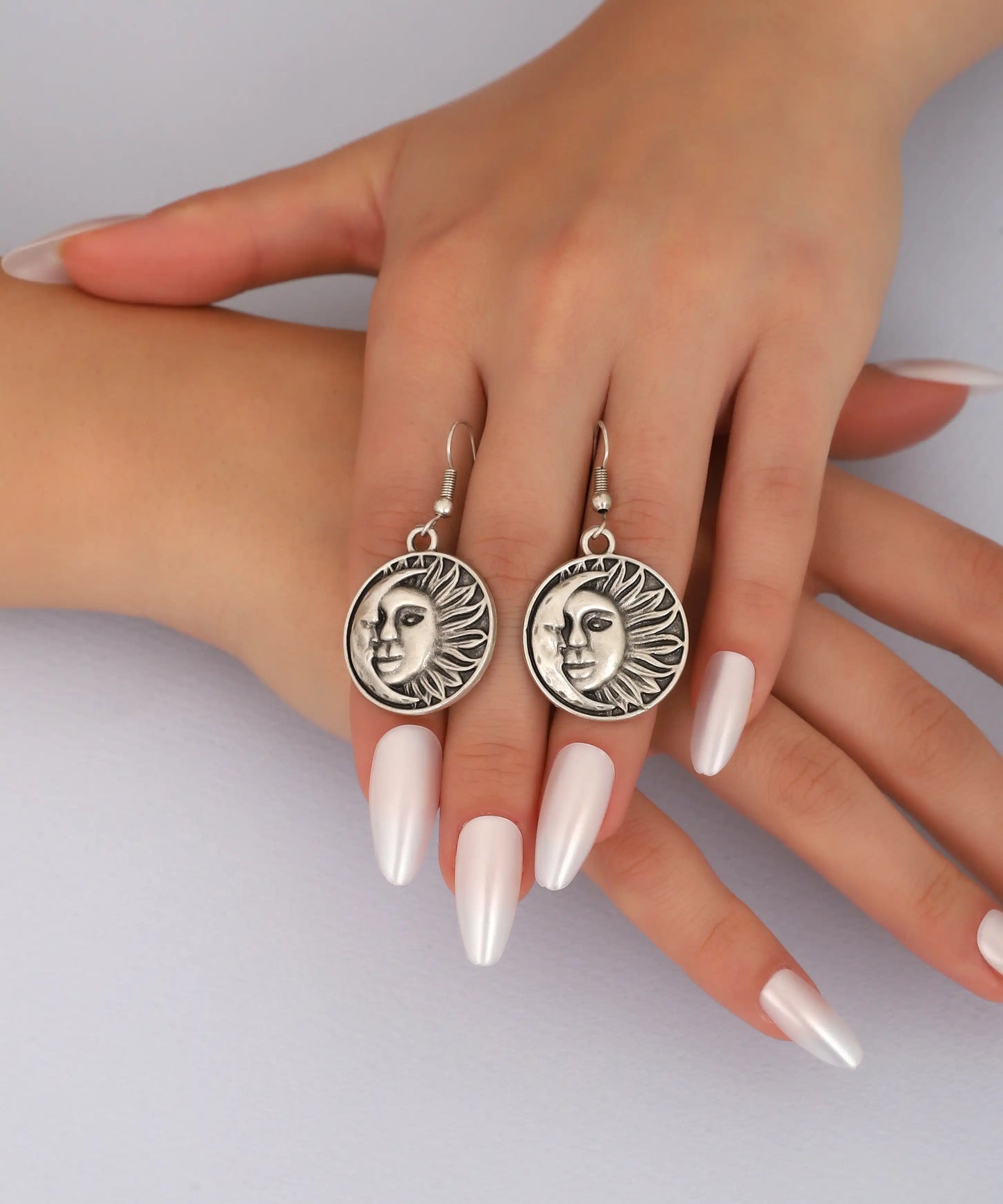 Silver Plated Moon And Sun Earrings