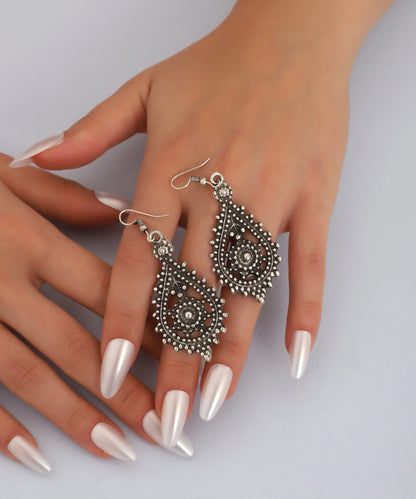 Silver Plated Drop Textured Earrings