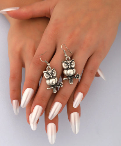 Silver Plated Owl Women Earrings