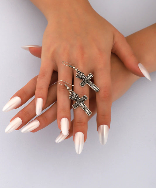 Silver Plated Cross Textured Earrings
